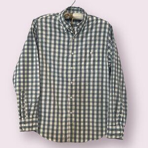 J crew Men's Button Down Shirt Gray White Gingham Long Sleeve Size Medium Cotton